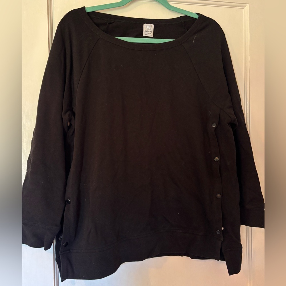Black Women's Maternity Sweatshirt with snap buttons up the side size large